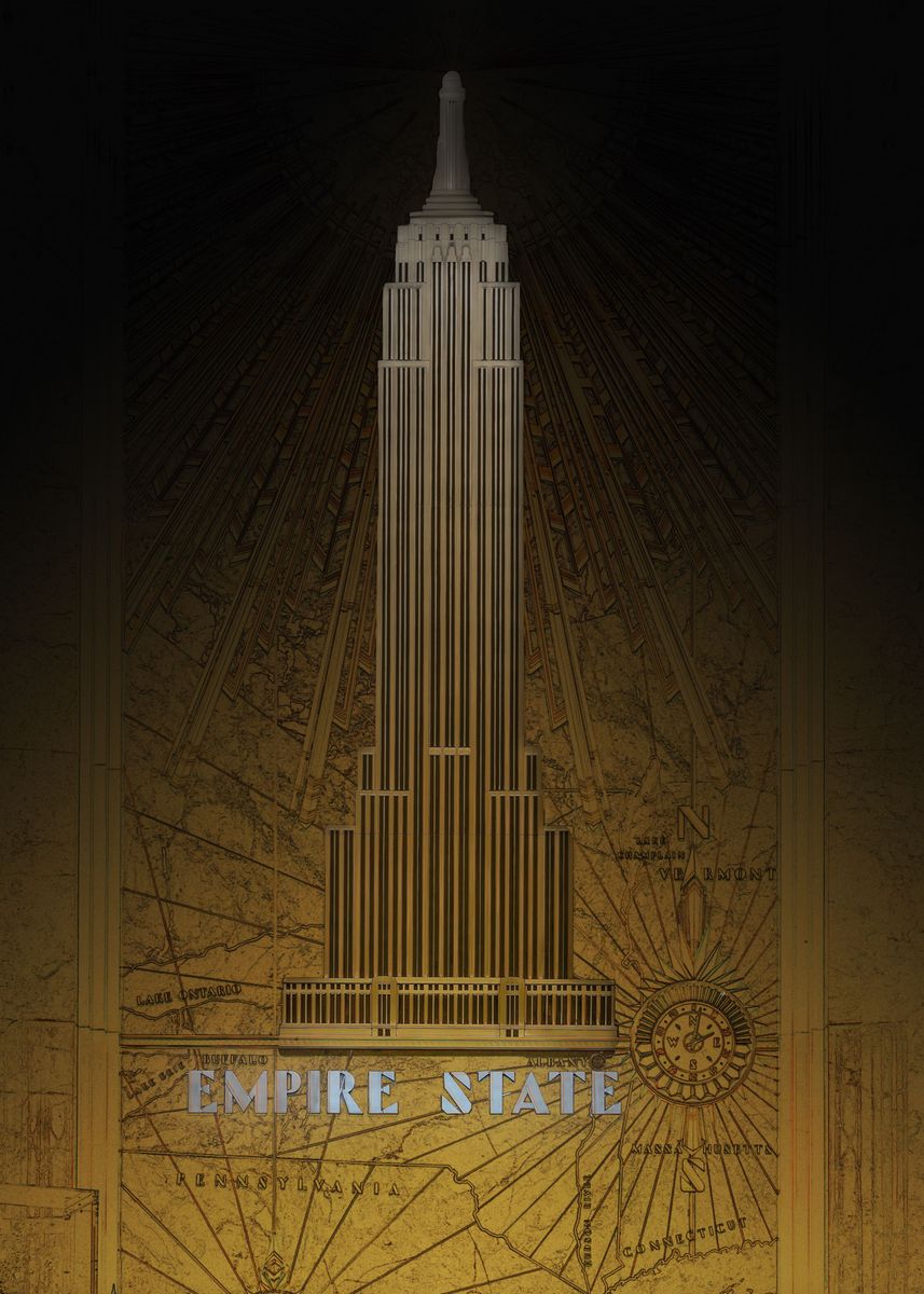 'Empire State Building Gold' Poster, picture, metal print, paint by