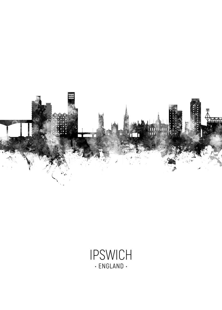 'Ipswich Skyline England' Poster, picture, metal print, paint by ...