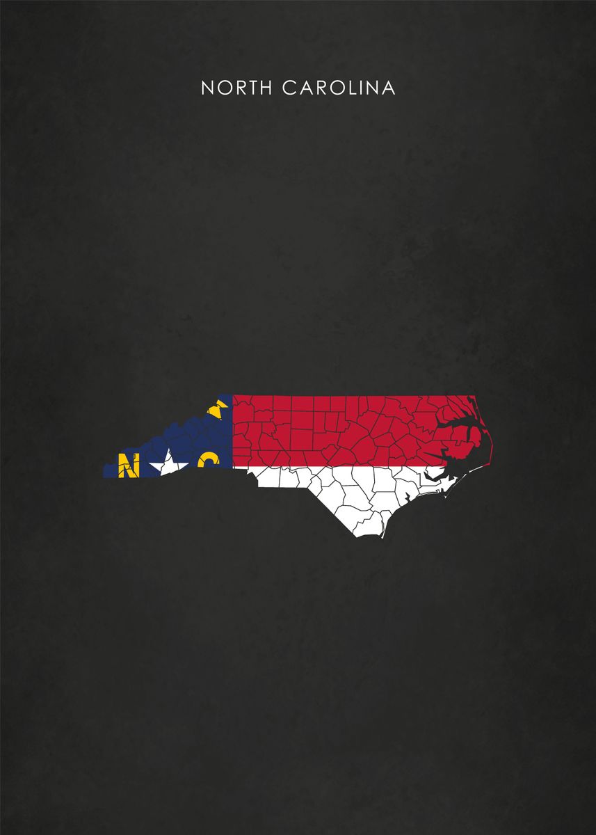 ‘North Carolina Flag Map’ Poster, picture, metal print, paint by Alo