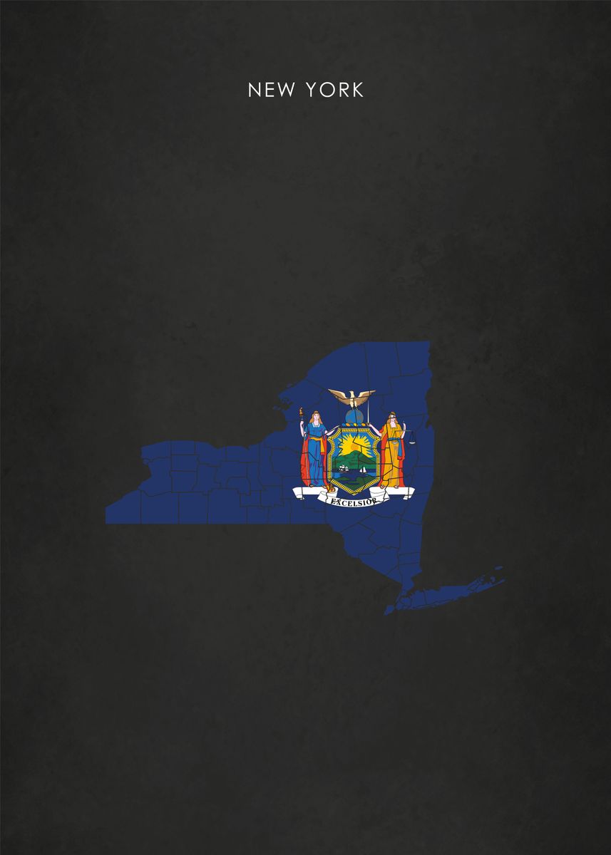 'New York State Flag Map' Poster by Alo | Displate