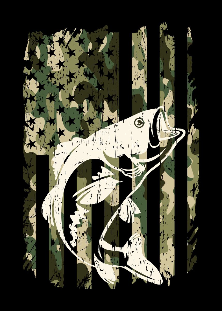 Camouflage Bass Fishing' Poster, picture, metal print, paint by