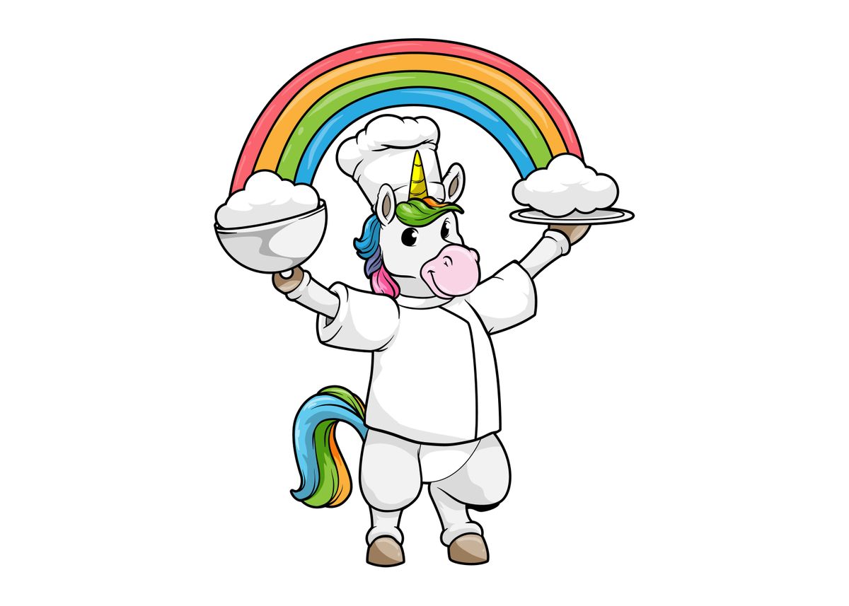 PERSONALISED UNICORN CARTOON PRINT ADULT SIZE CHEFS HAT BBQ 100% POLYESTER GIFT 