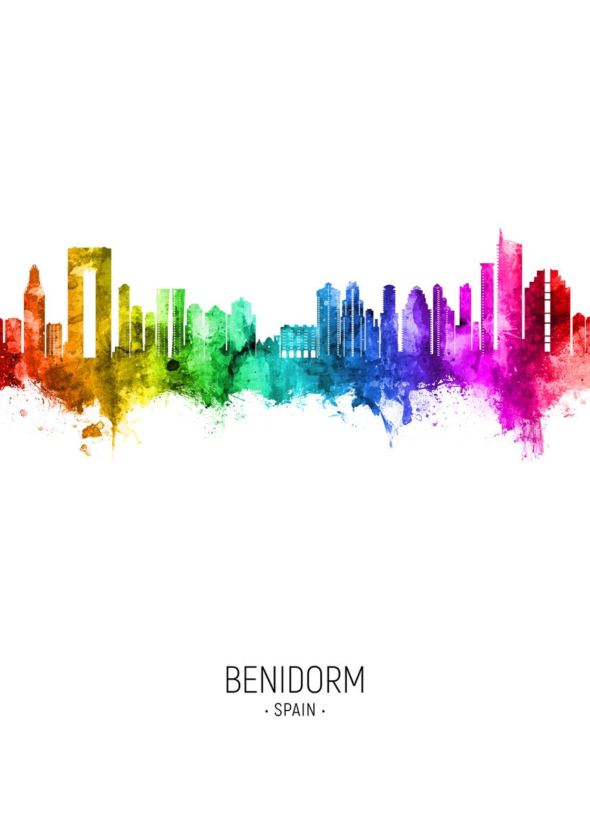 'Benidorm Skyline Spain' Poster by Michael Tompsett | Displate