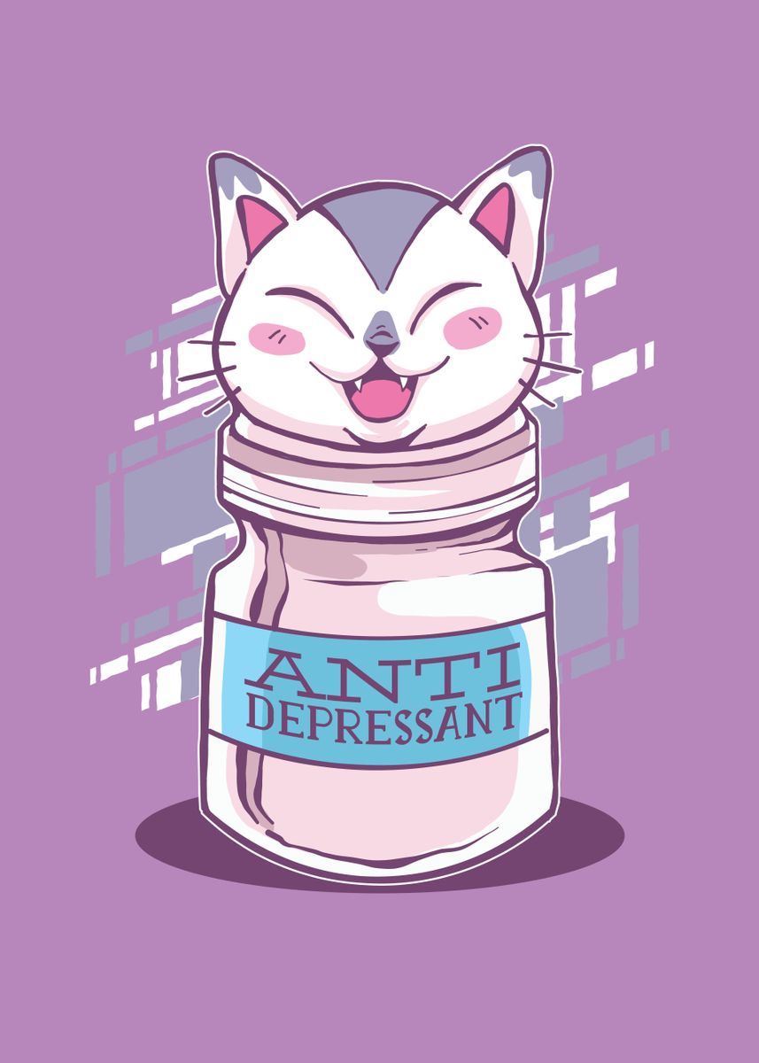 'Cat Antidepressant' Poster by StonerPlates Displate