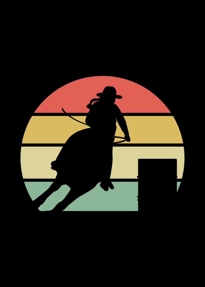 'Barrel Racing Retro' Poster, picture, metal print, paint by Mealla ...