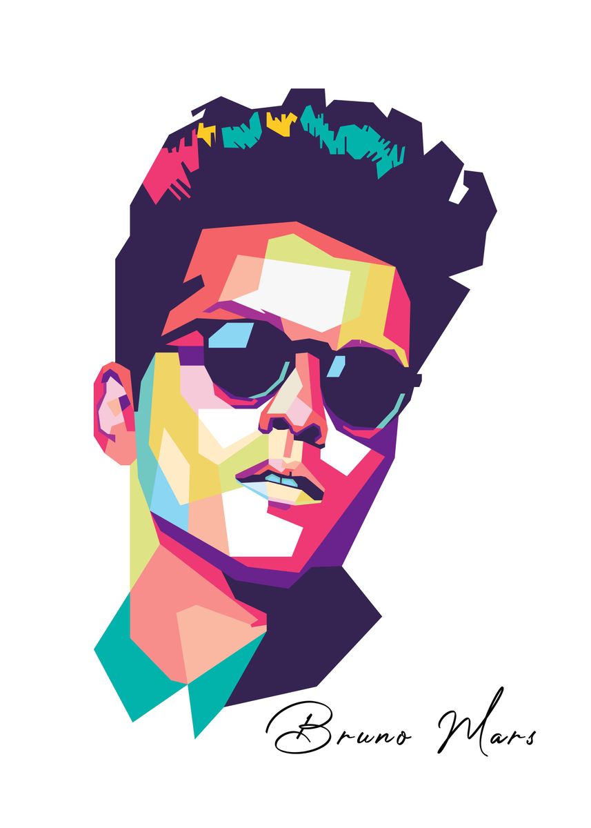 'Bruno Mars In popart' Poster, picture, metal print, paint by ujang ...