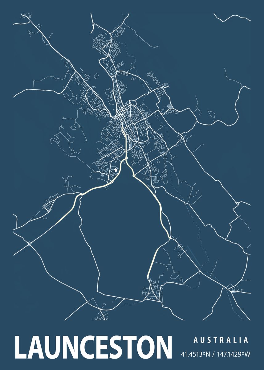 'Launceston Blueprint Map' Poster, picture, metal print, paint by Tien ...