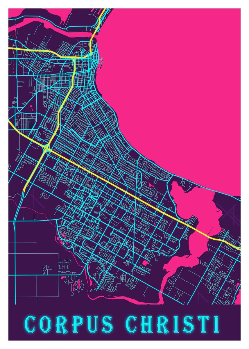 'Corpus Christi Neon City' Poster, picture, metal print, paint by Tien