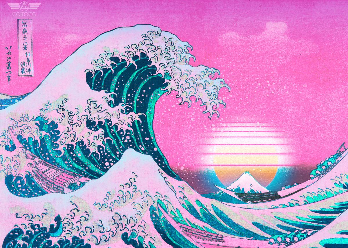 Vibe out with this Vaporwave Great Wave Off Kanagawa, an AESTHETIC retro-sy...