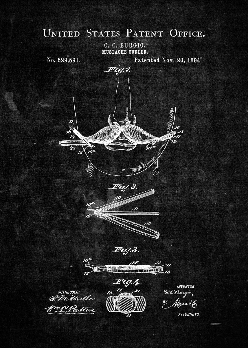 ' Mustache Curler' Poster, picture, metal print, paint by Kenny Studio