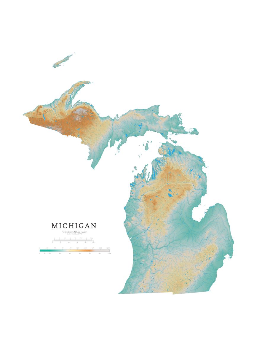 'michigan Topography Map' Poster, Picture, Metal Print, Paint By 