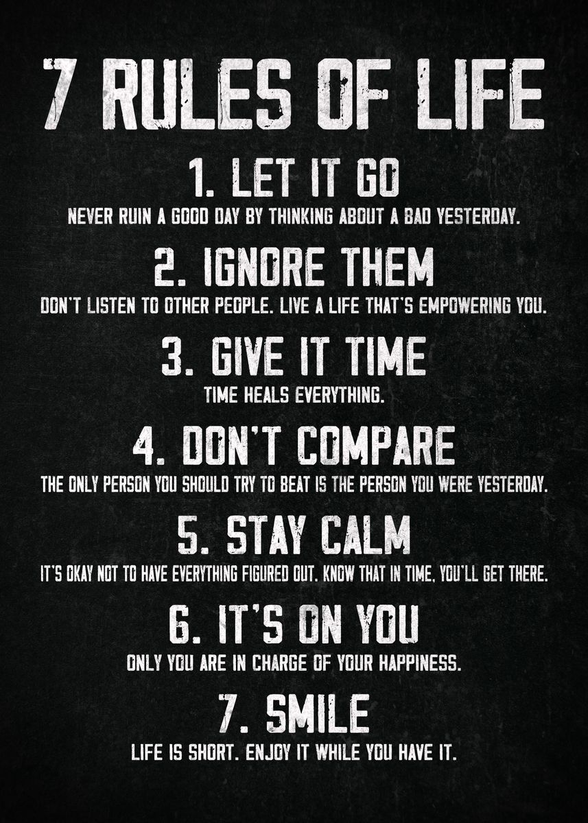 '7 Rules Of Life Vintage' Poster, picture, metal print, paint by Kevin ...