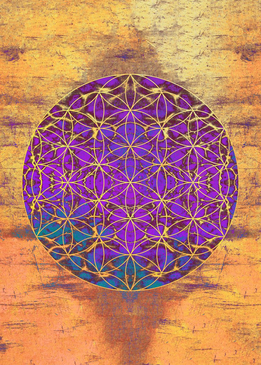 'flower of life purple gold' Poster, picture, metal print, paint by ...