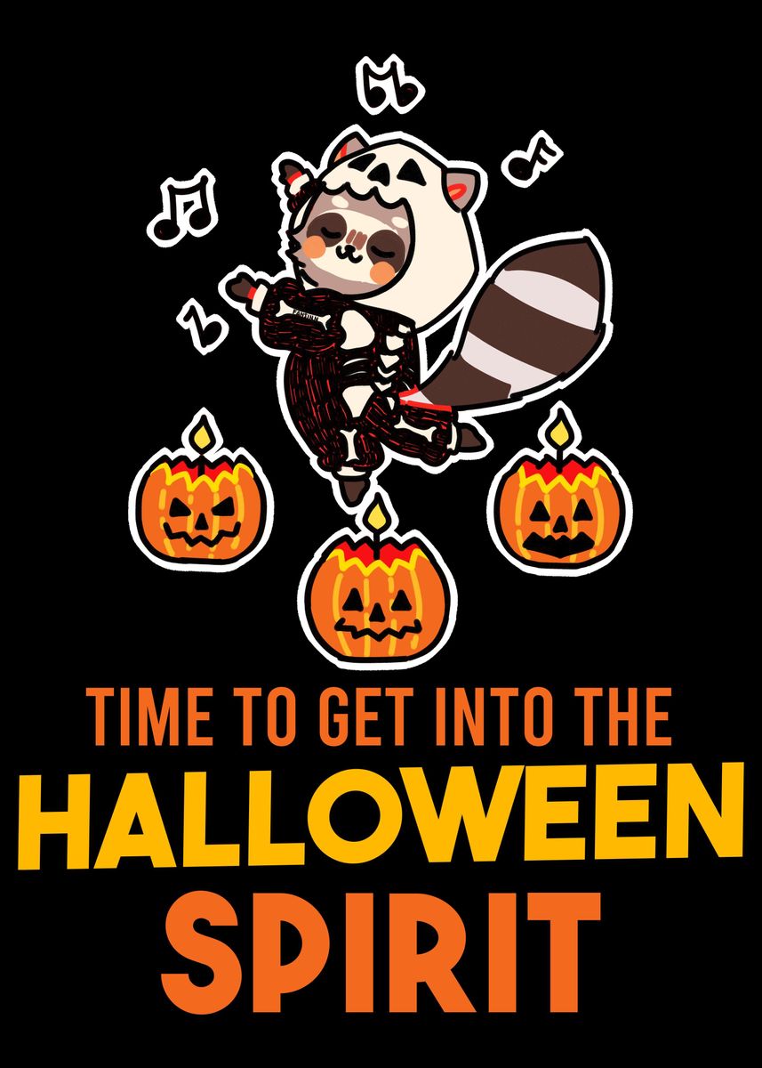 'Raccoon Spirit Halloween P' Poster, picture, metal print, paint by