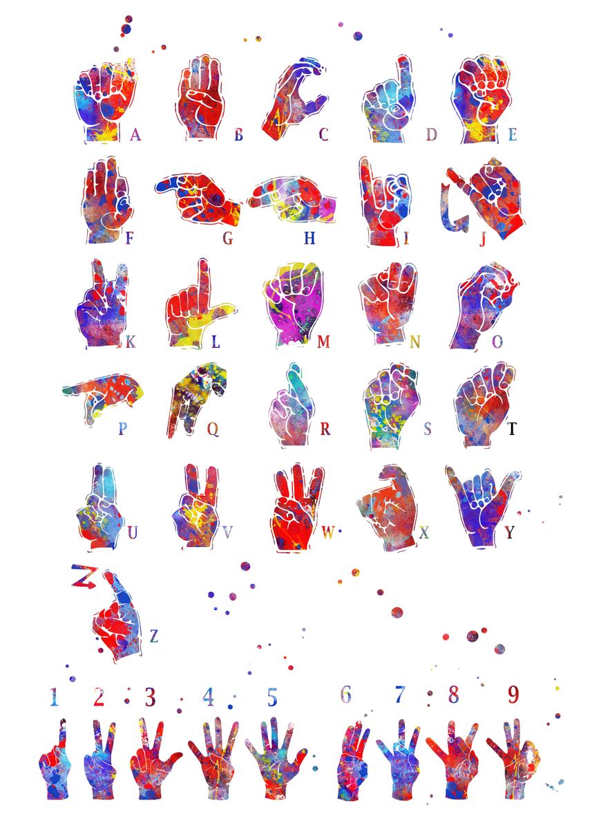 'ASL sign language ' Poster, picture, metal print, paint by RosaliasArt