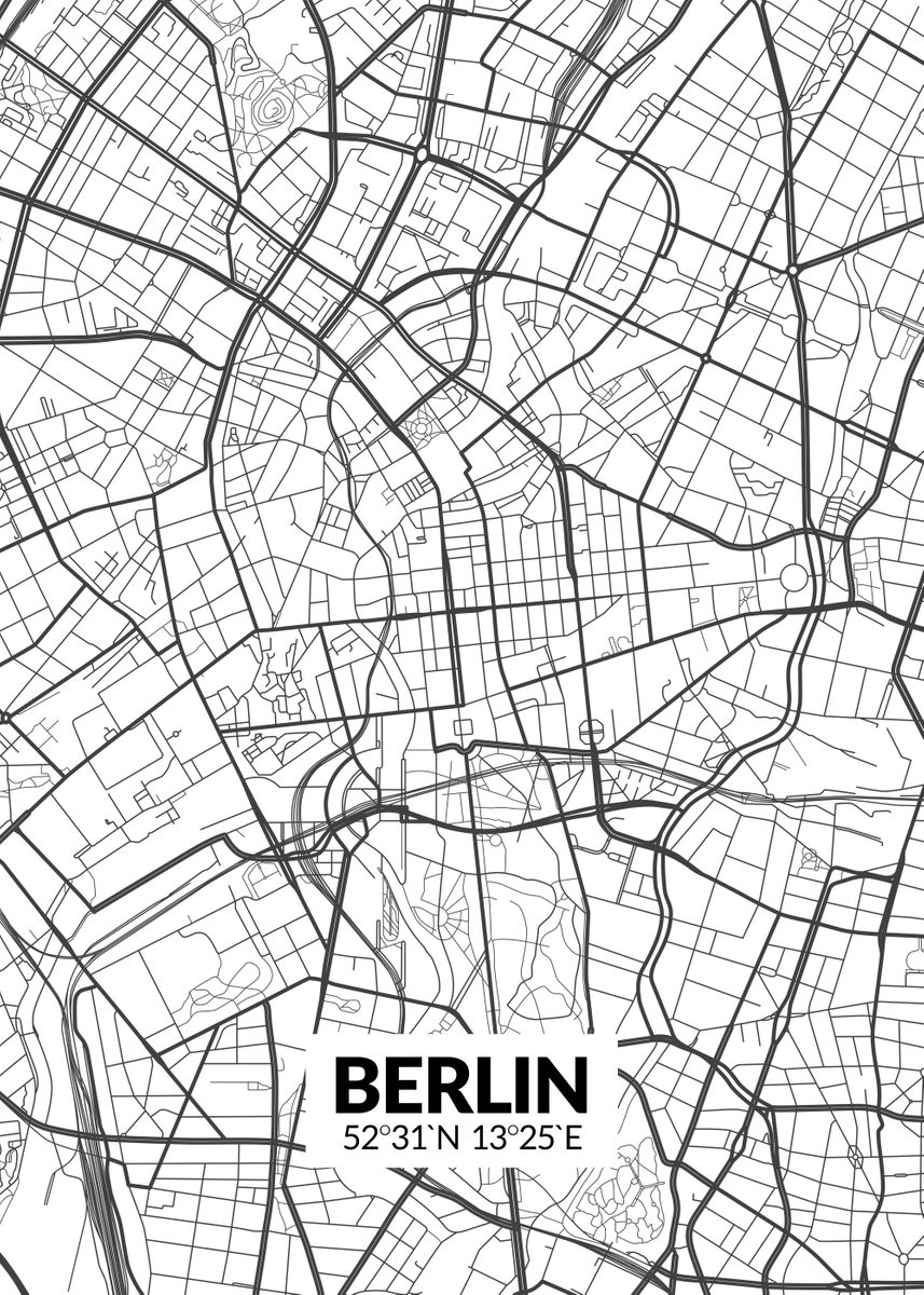 'Berlin White Map' Poster, picture, metal print, paint by maystudio ...