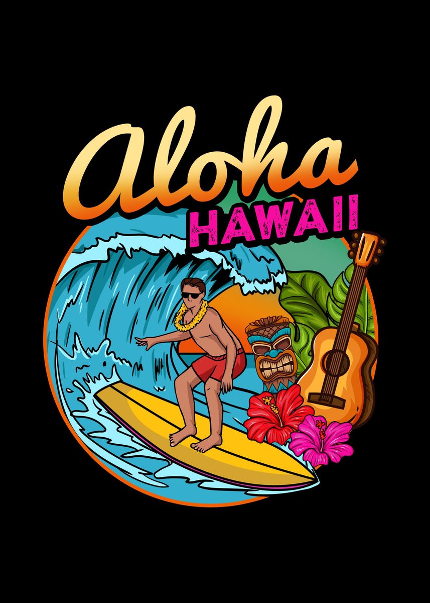 'Surfing Surfer Hawaii Hawa' Poster by Mealla | Displate