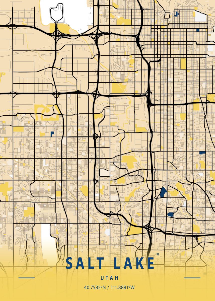 'Salt Lake Yellow City Map' Poster by Tien Stencil Displate