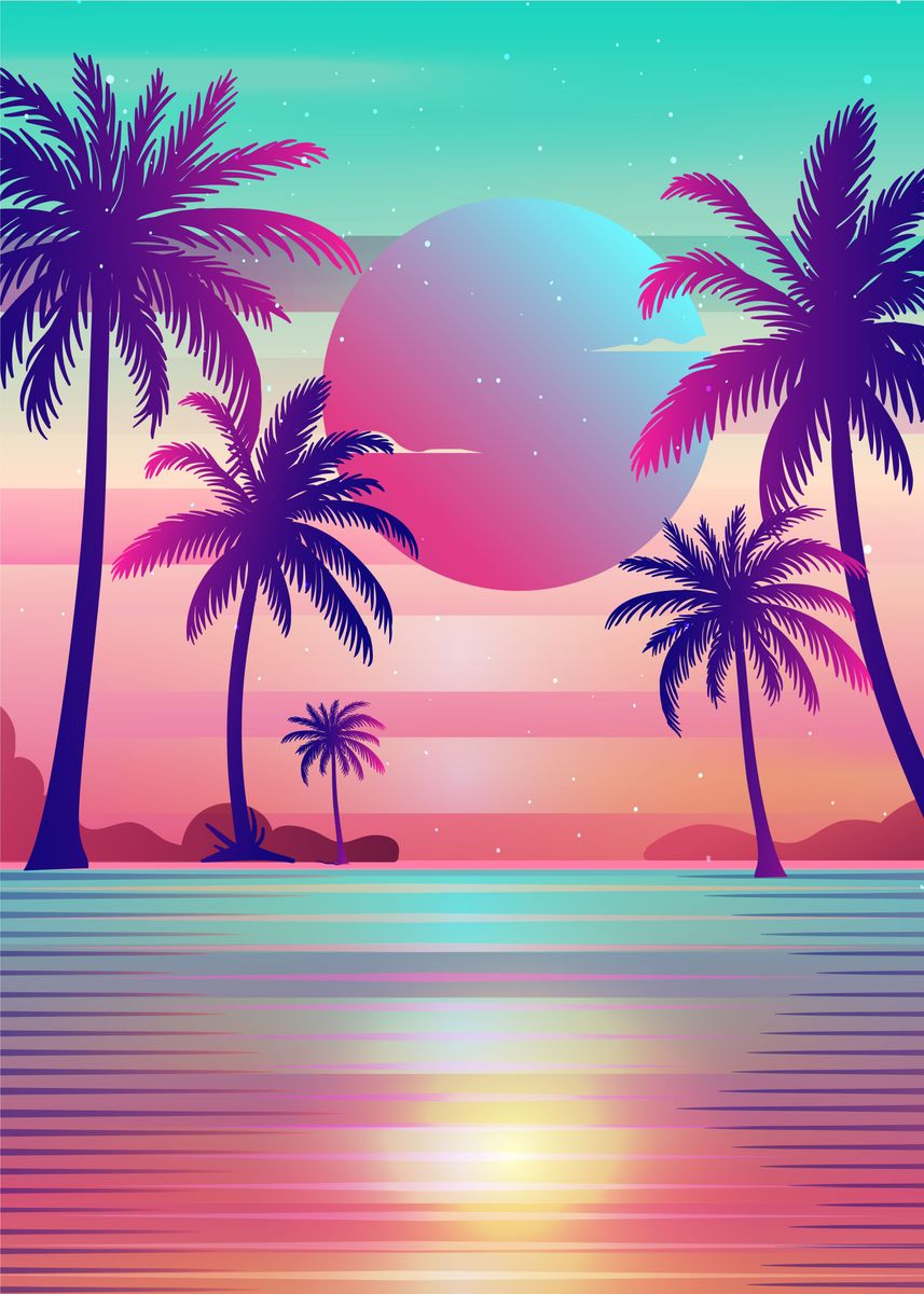 'Palm Trees Vaporwave' Poster, picture, metal print, paint by EDM ...