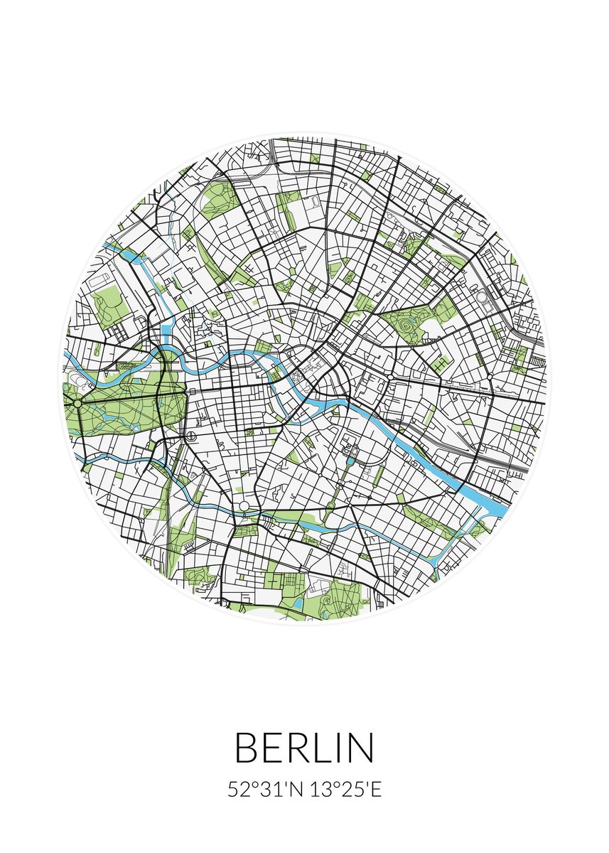 'Berlin Circle City Map' Poster, picture, metal print, paint by ...