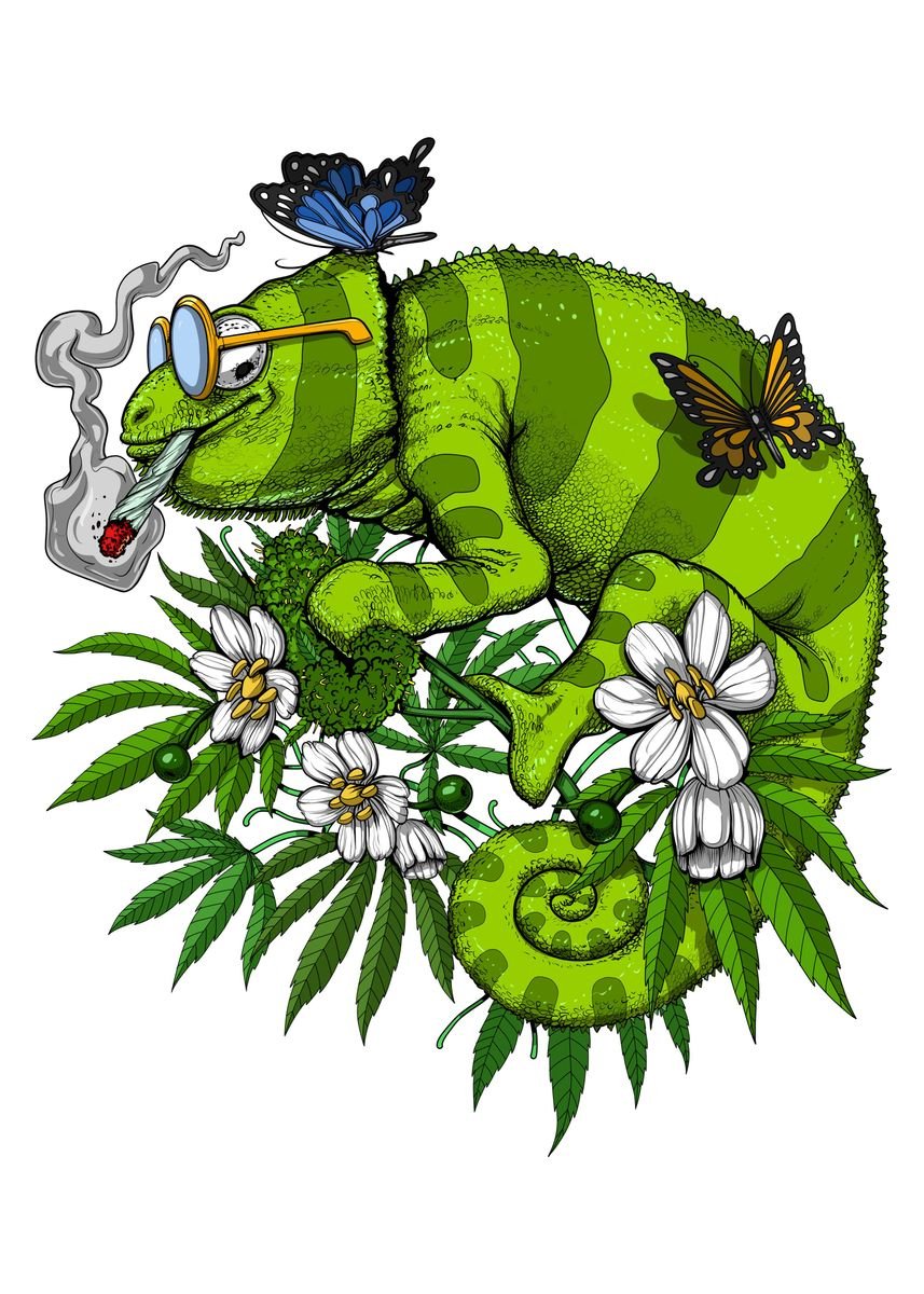 'Chameleon Smoking Weed' Poster, picture, metal print, paint by ...