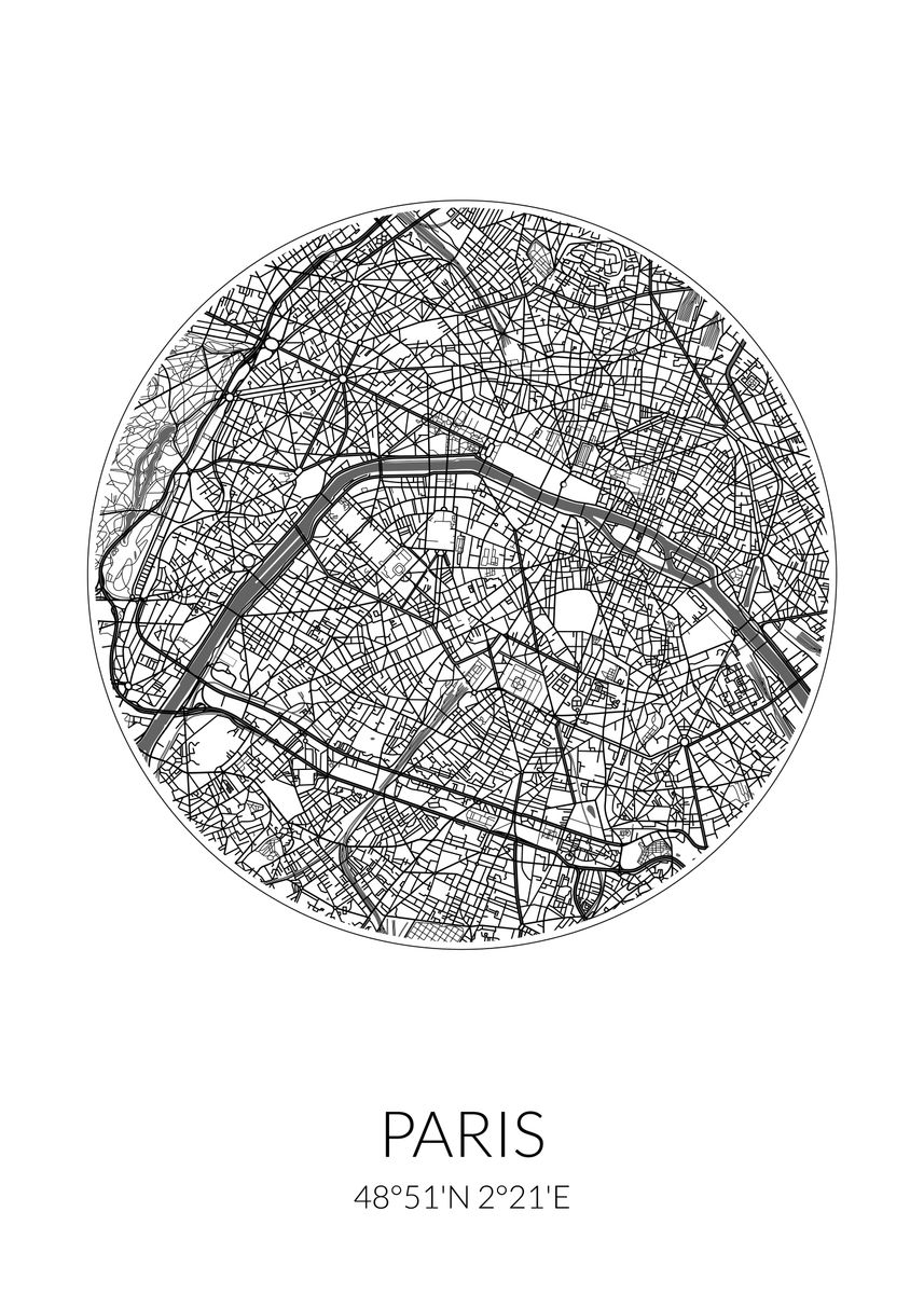 'Paris City Map White' Poster, picture, metal print, paint by dkDesign