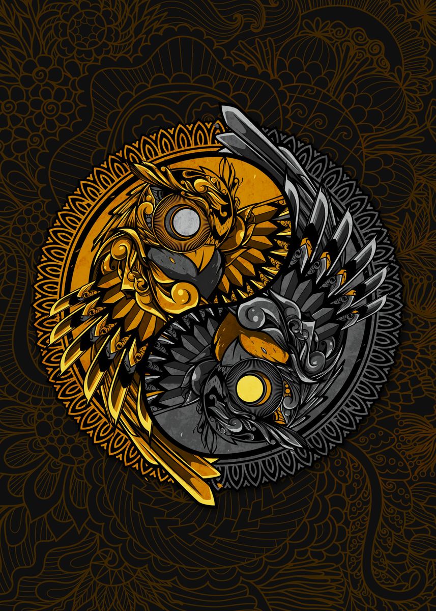'Mandala Yin and Yang Owls' Poster by Kunyah  | Displate