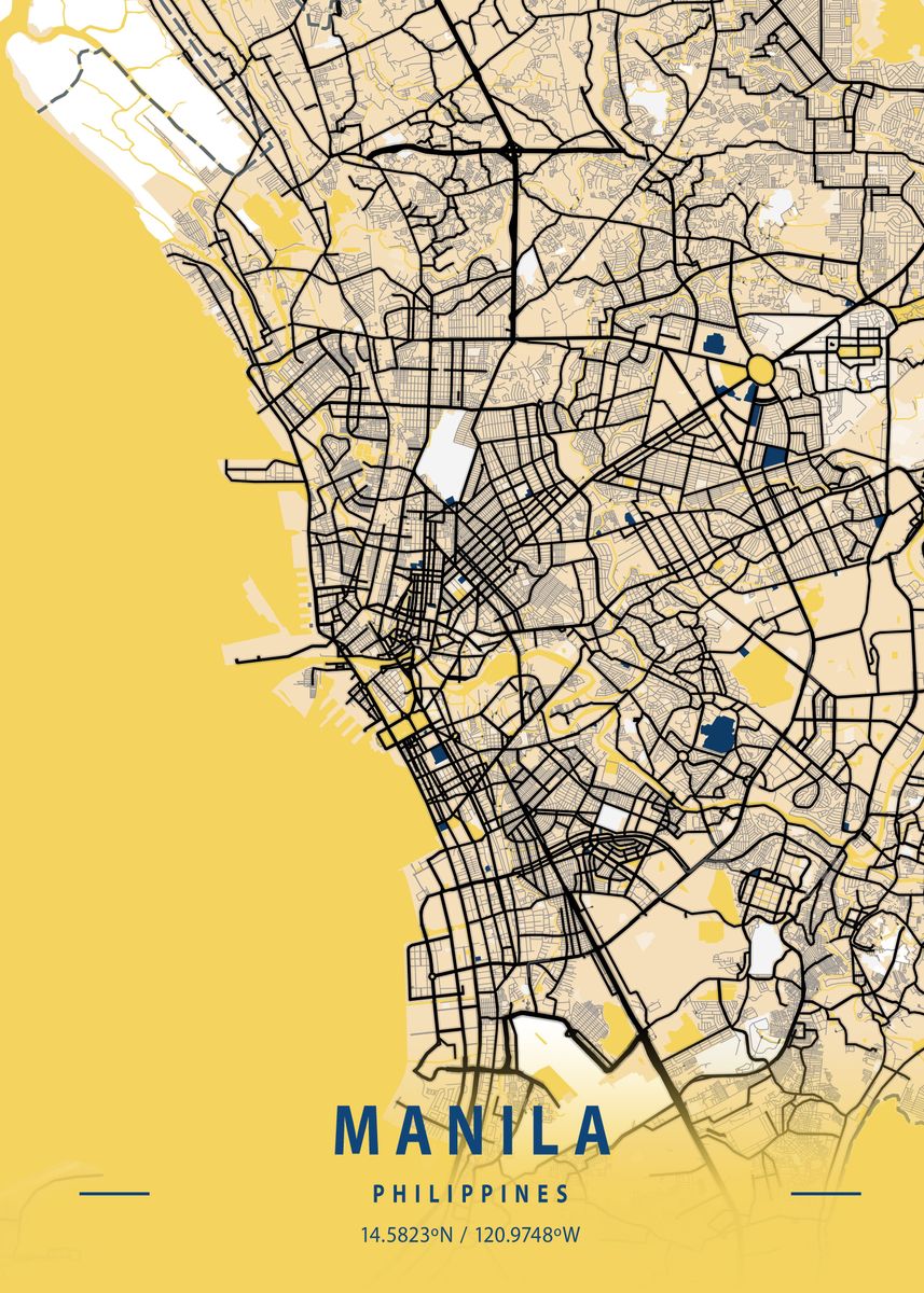 Color Manila Map 'Manila Yellow City Map' Poster, picture, metal print, paint by Tien ...