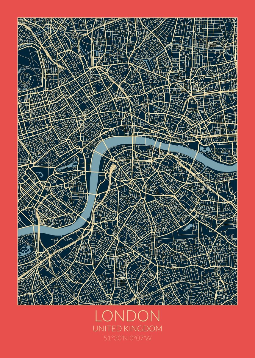 'London Map Red Blue' Poster by dkDesign | Displate