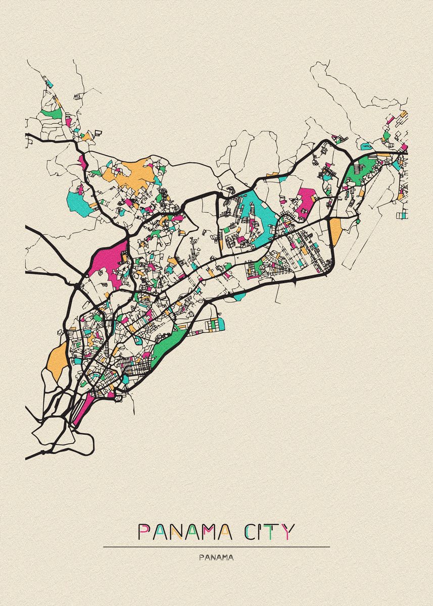 'Panama City Map' Poster, picture, metal print, paint by Deniz A ...