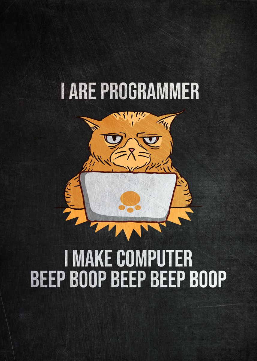 'Programmer Cat' Poster, picture, metal print, paint by PosterWorld ...