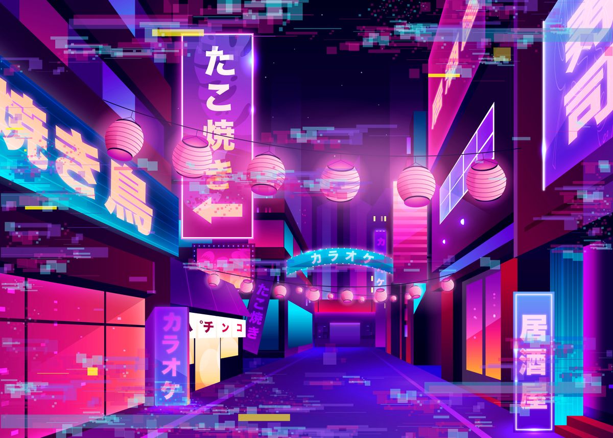Tokio glitch neon city