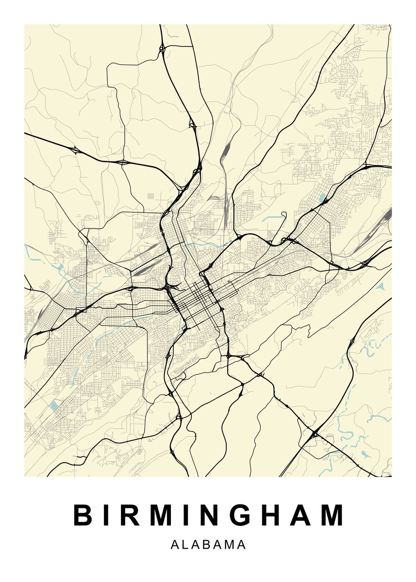 'Birmingham AL City Map ' Poster, picture, metal print, paint by Dany ...