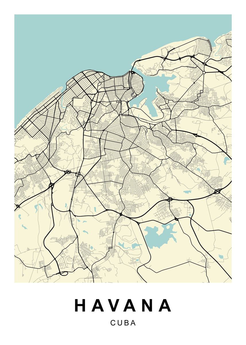 'Havana Cuba City Map ' Poster, picture, metal print, paint by Dany ...