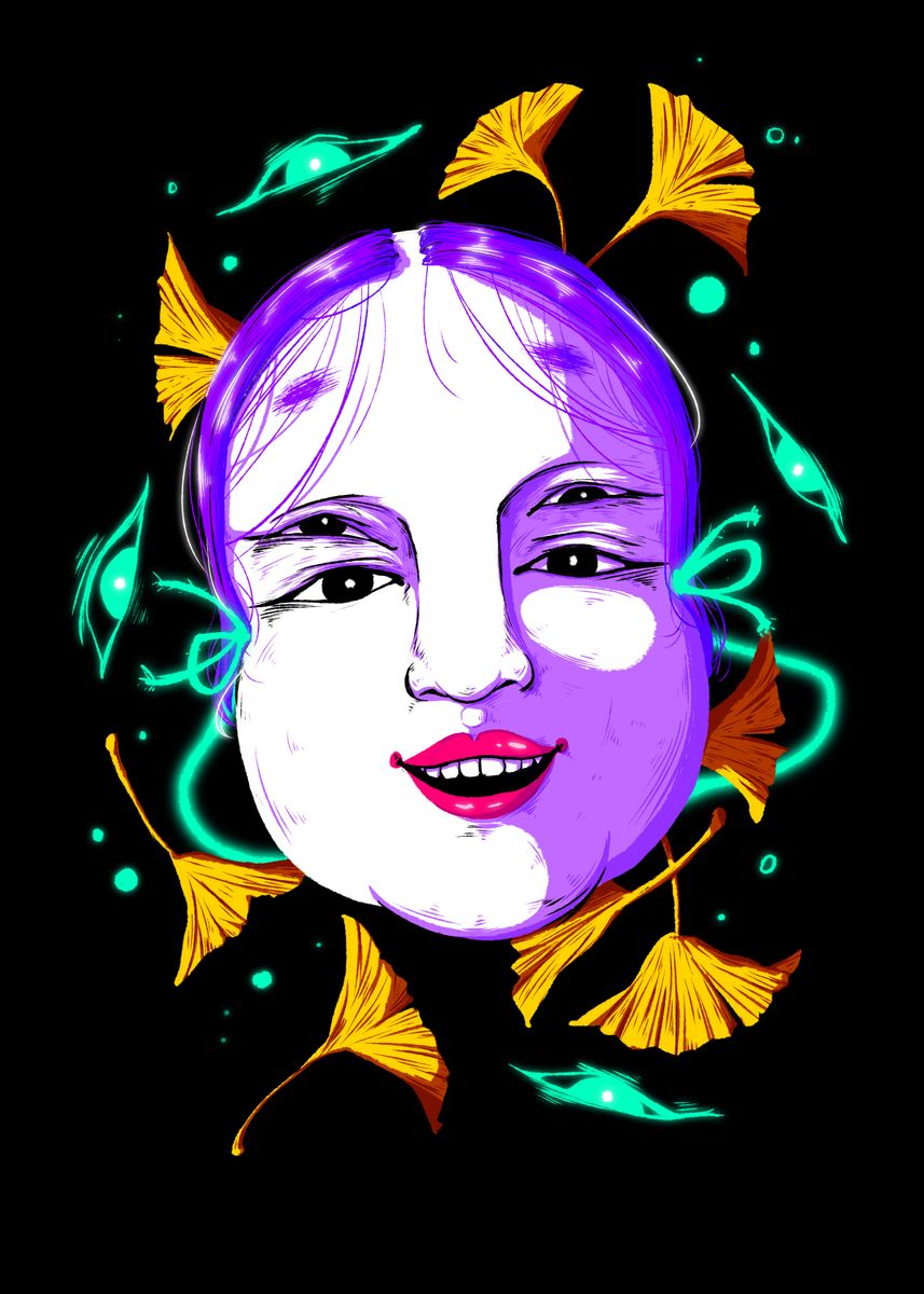 ‘Noh Mask NEON’ Poster by Mayleen Fernandez | Displate