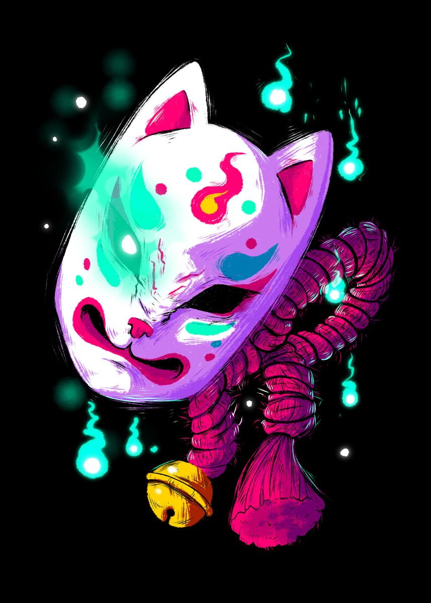 'Kitsune Mask NEON' Poster by Mayleen Fernandez Displate