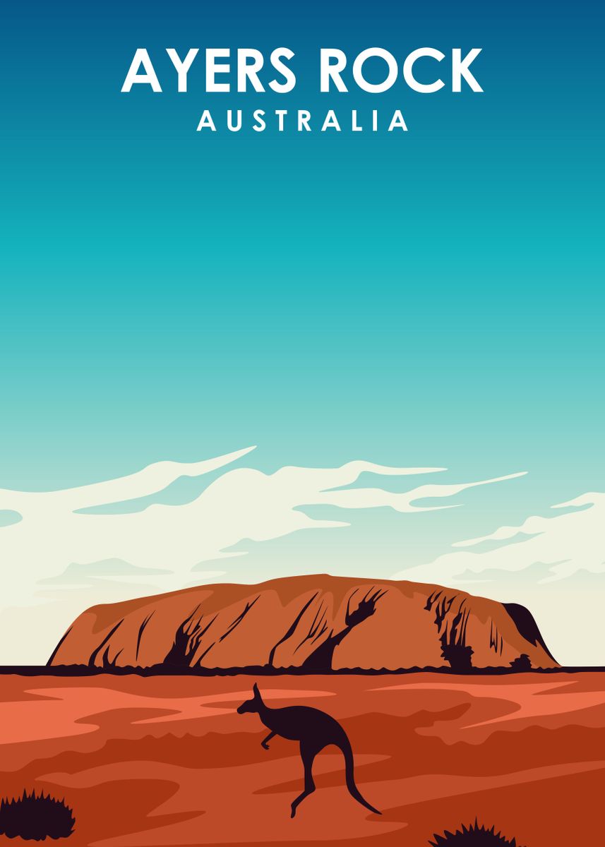 'Ayers Rock Travel Poster' Poster, picture, metal print, paint by Jorn ...