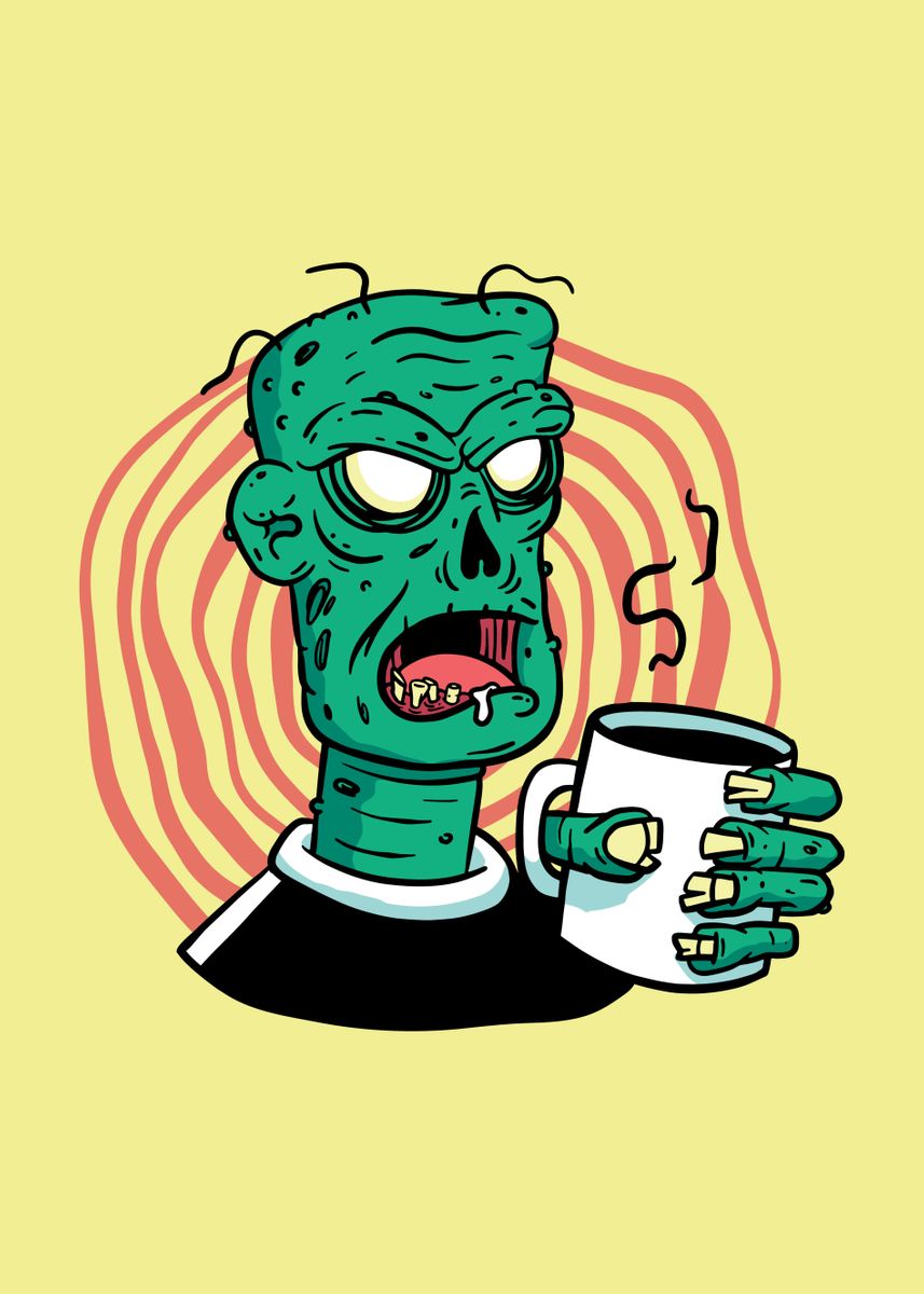 'Zombie Drinking Coffee' Poster, picture, metal print, paint by