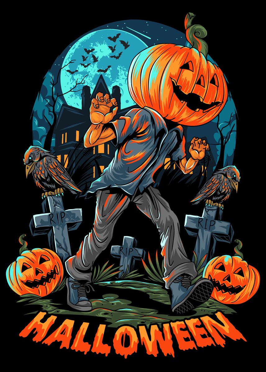 'Halloween pumpkin men' Poster, picture, metal print, paint by Max Ronn ...