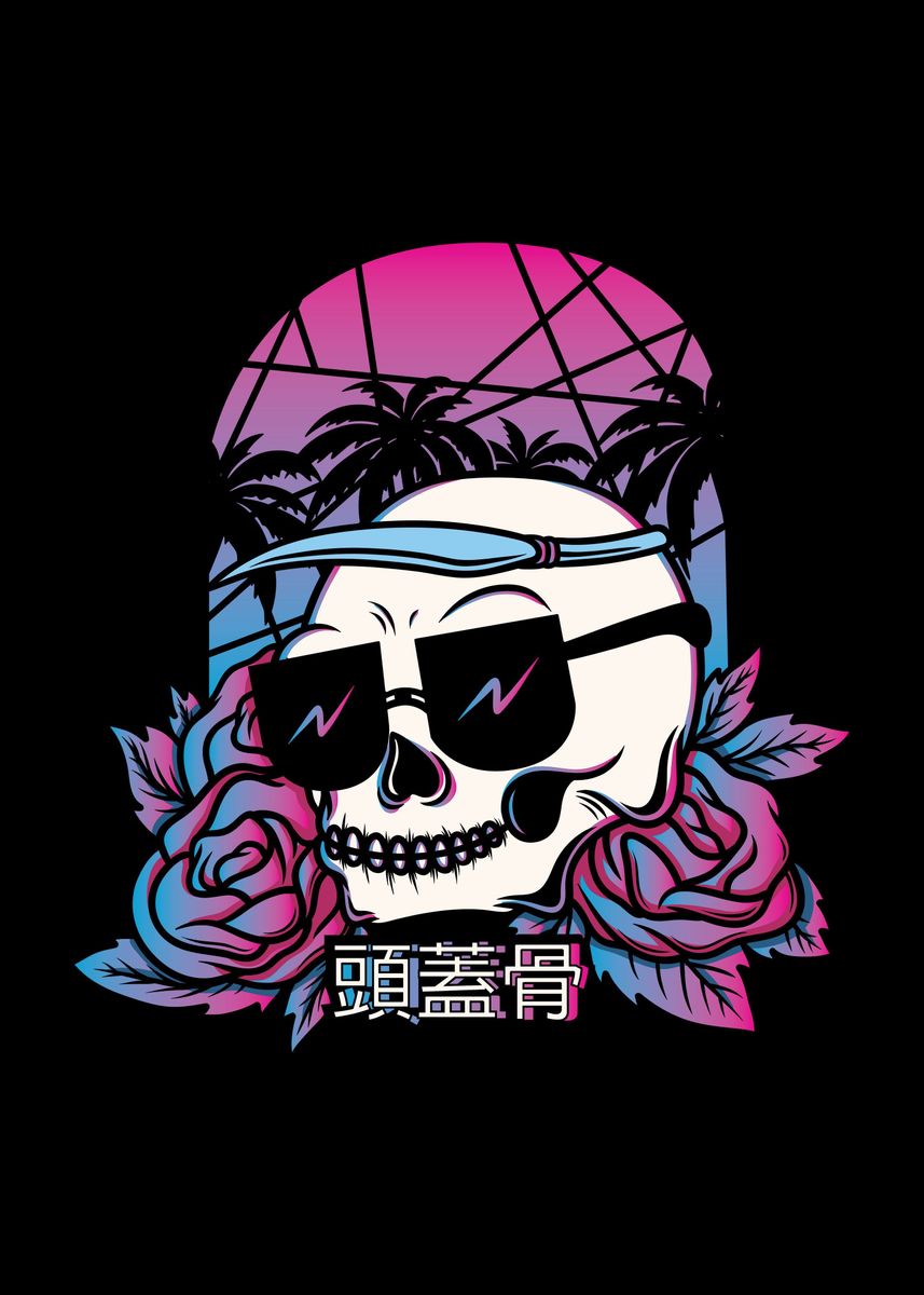 'Vaporwave Skull and Roses' Poster by Khal1 | Displate