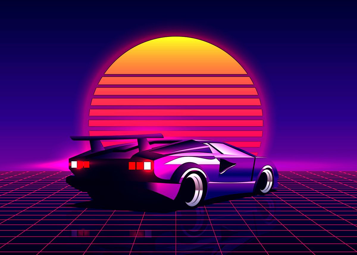 Neon Retro Car Sunset Game Poster By Motivation Maniac Displate