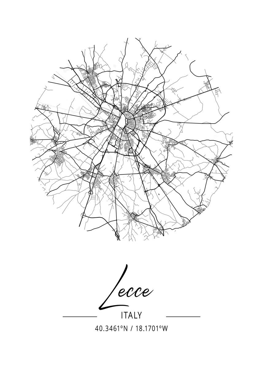 'Lecce Area City Map' Poster, picture, metal print, paint by Tien ...