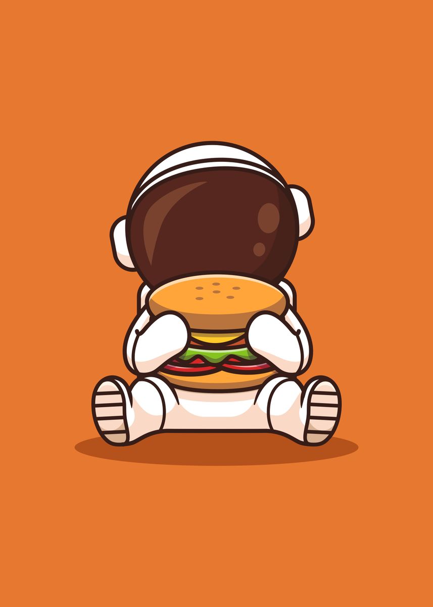 Kawaii Burger Astronaut Metal Poster Kunyah Displate