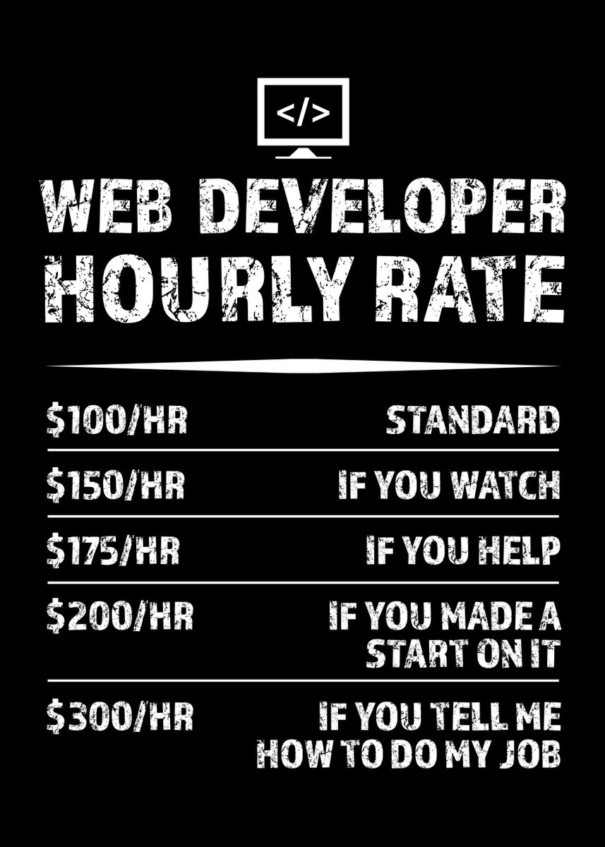  Web Developer Hourly Rate Poster Picture Metal Print Paint By Phil 