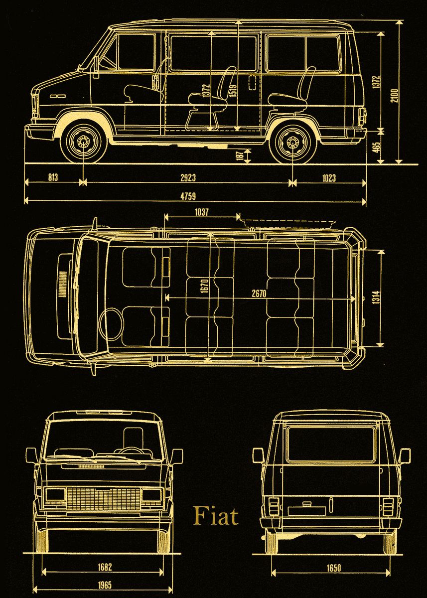 'Fiat Ducato 1982 Blueprint' Poster by B & W Arts | Displate