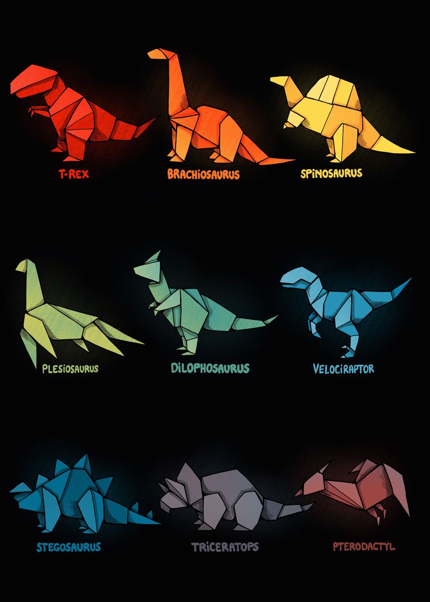 'Dinosaurs Origami' Poster, picture, metal print, paint by Valentina ...