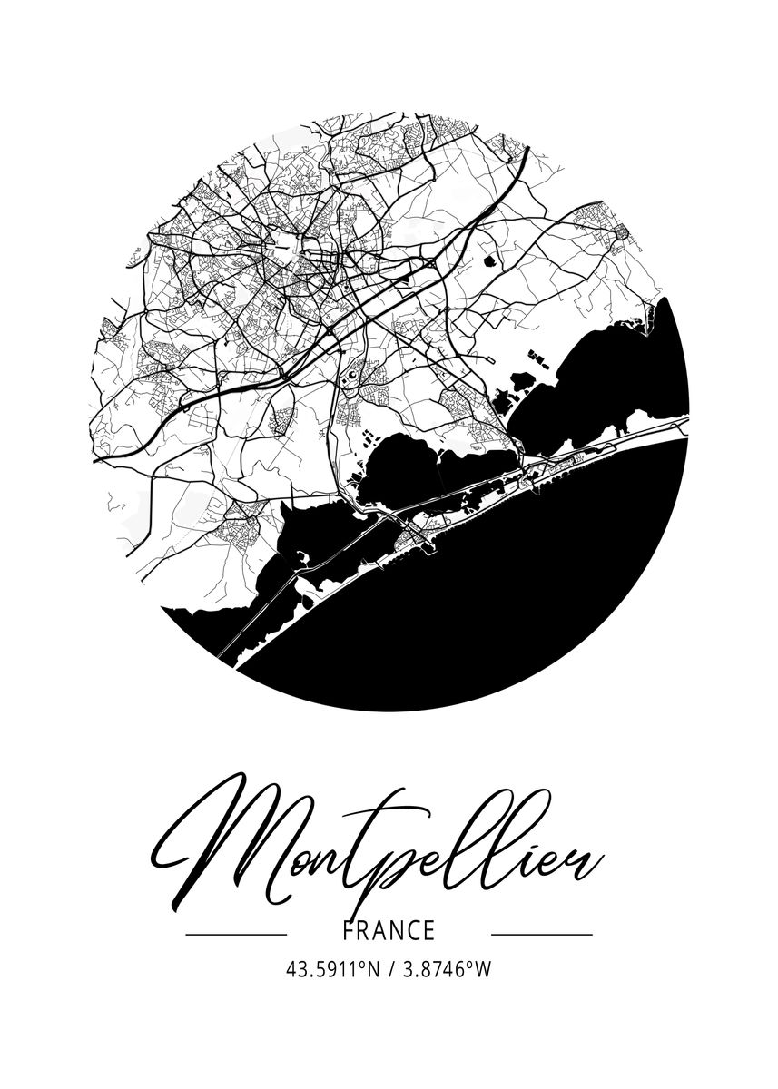 'Montpellier Area City Map' Poster, picture, metal print, paint by Tien Stencil | Displate