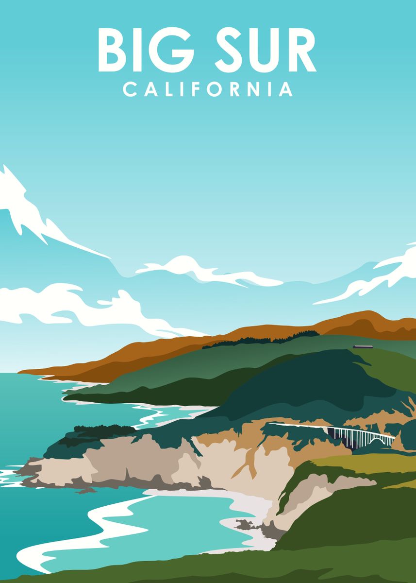 'Big Sur California' Poster, picture, metal print, paint by Jorn | Displate