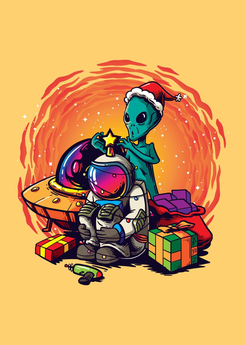 'Astro Alien Christmas' Poster by Color My Wall | Displate