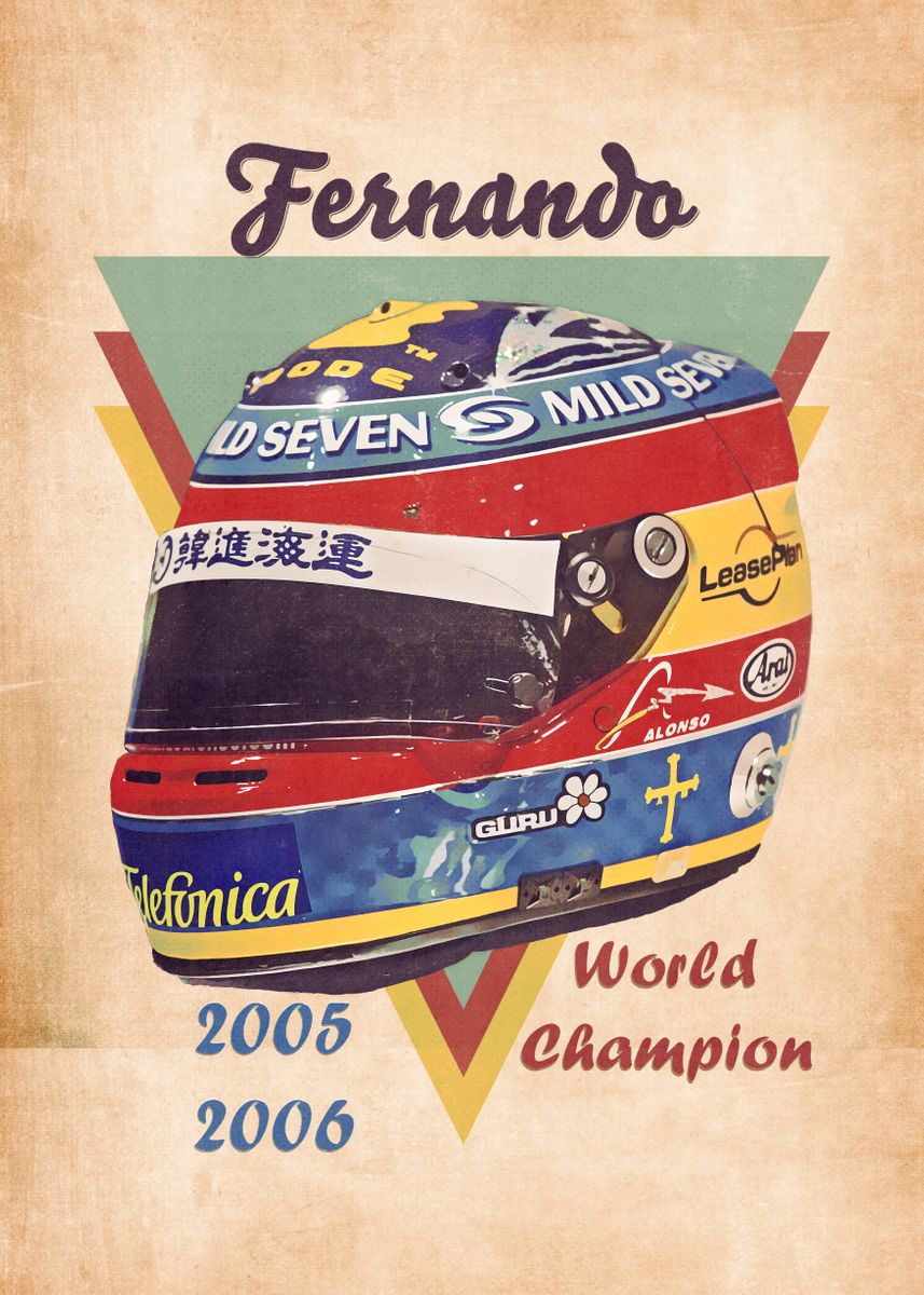 Fernando Alonso helmet' Poster, picture, metal print, paint by Abraham  Szomor